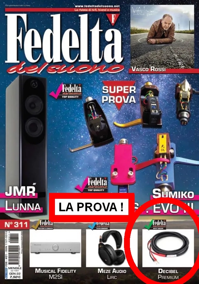 Rivista Fedeltà del Suono Gennaio 2022 - Prova cavi Decibel Premium