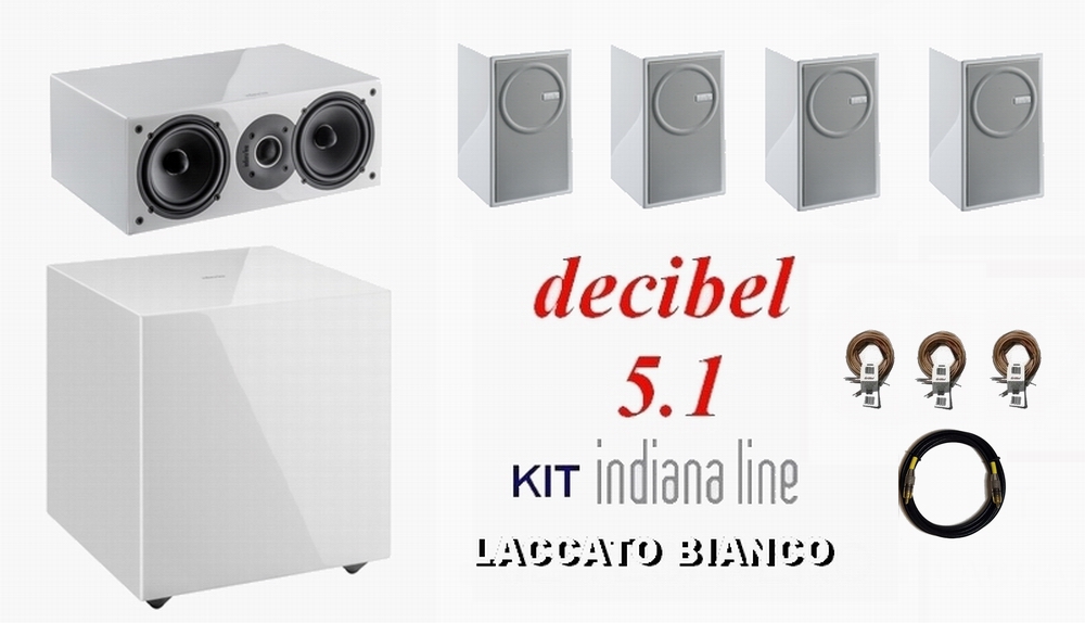 Indiana Line Decibel kit HT 5.1 ZERO BIANCO laccato e cavi OFC Indiana Line Decibel kit HT 5.1 ZERO BIANCO laccato e cavi OFC