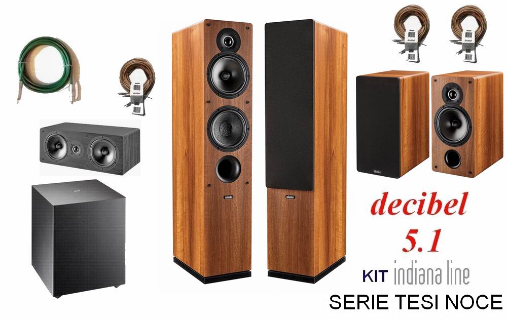 Indiana Line TESI Decibel kit 5.1 noce con cavi Home Cinema Indiana Line TESI Decibel kit 5.1 noce con cavi Home Cinema