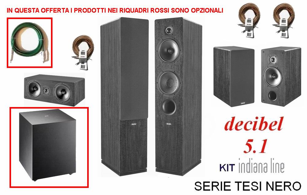 Indiana Line TESI Decibel kit Home Cinema 5.1 con cavi OFC Indiana Line TESI Decibel kit Home Cinema 5.1 con cavi OFC